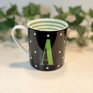 Kate Spade Initial “A" Mug By Lenox To The Letter Polka Dot Green Black Monogram